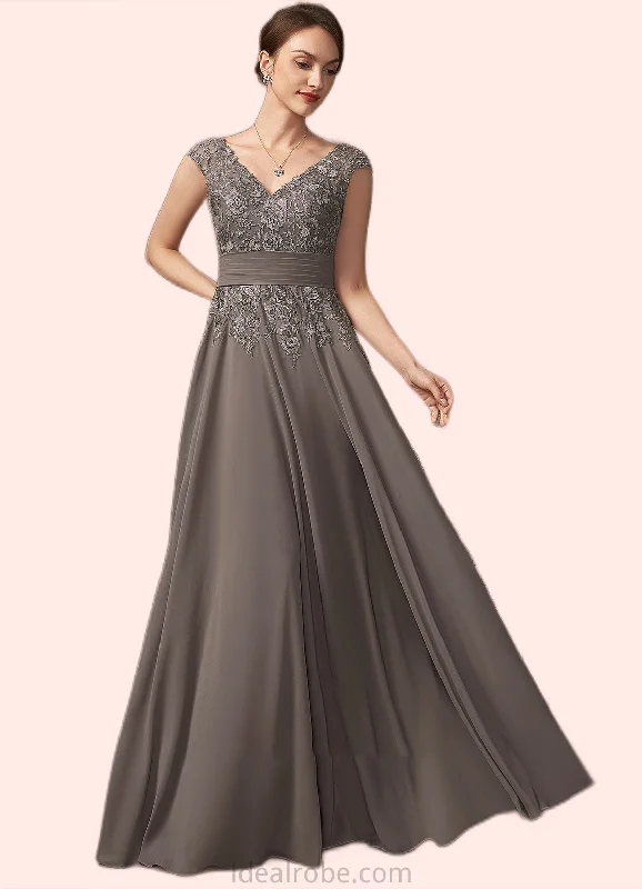 Carly A-Line V-neck Floor-Length Chiffon Lace Mother of the Bride Dress With Ruffle Sequins STK126P0014870 Carly A-Line V-neck Floor-Length Chiffon Lace Mother of the Bride Dress With Ruffle Sequins STK126P0014870