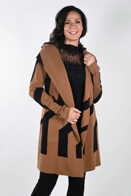 Wrap Knit Cardigan Brown/Black - Frank Lyman Toggled Drawstring Belted