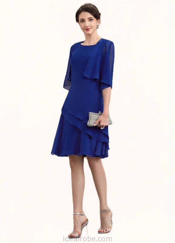 Cloe A-Line Scoop Neck Knee-Length Chiffon Mother of the Bride Dress With Cascading Ruffles STK126P0014884 Cloe A-Line Scoop Neck Knee-Length Chiffon Mother of the Bride Dress With Cascading Ruffles STK126P0014884