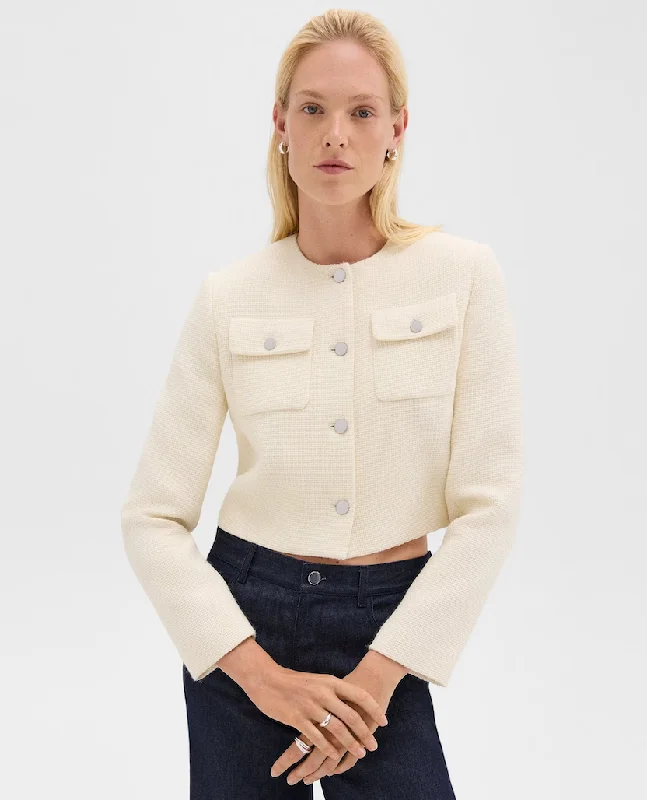 Tweed Cardigan Jacket Ivory - Theory Women Terry Terry Cloth Terry Knit
