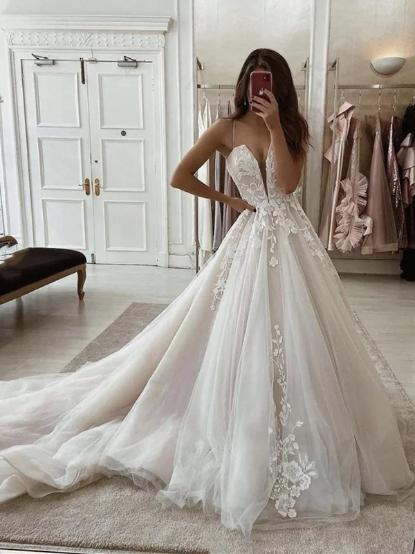 A Line V Neck Ivory Lace Prom Dress with Sweep Train, Ivory Lace Formal Evening Dresses A Line V Neck Ivory Lace Prom Dress with Sweep Train, Ivory Lace Formal Evening Dresses