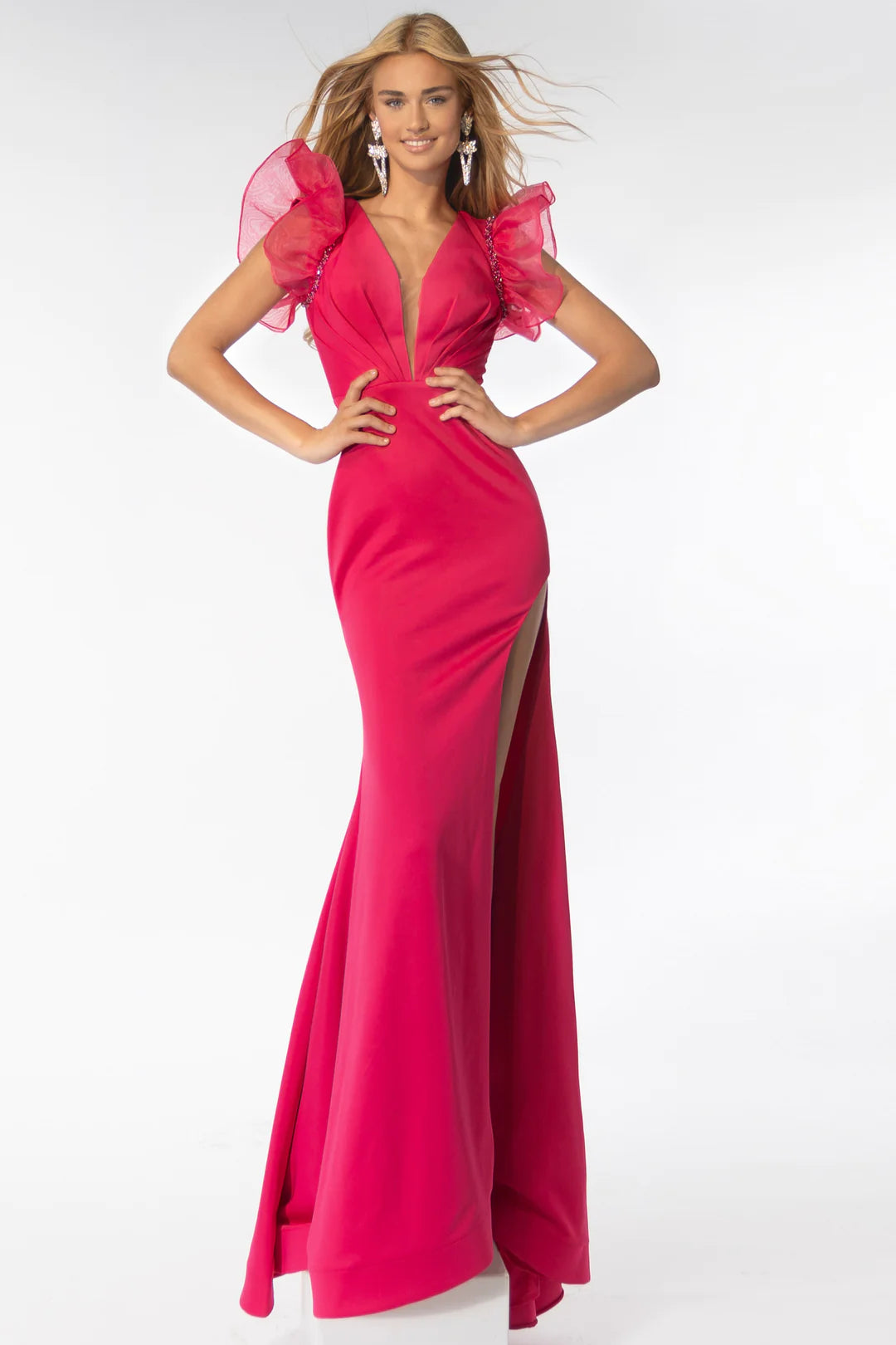 Ava Presley 39307 Long Prom Dress Thick Jersey Organza Ruffle Shoulder Detail Formal Pageant Gown Ava Presley 39307 Long Prom Dress Thick Jersey Organza Ruffle Shoulder Detail Formal Pageant Gown