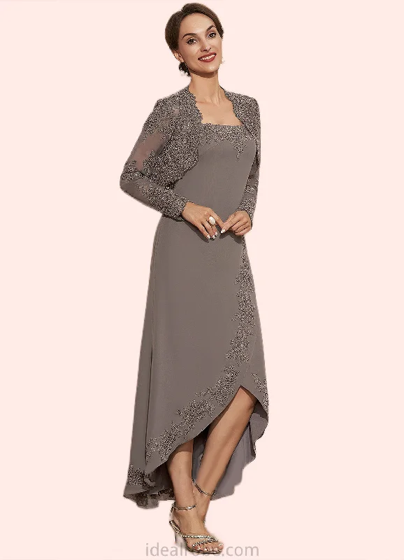 Grace A-Line Square Neckline Asymmetrical Chiffon Mother of the Bride Dress With Appliques Lace Sequins STK126P0014888 Grace A-Line Square Neckline Asymmetrical Chiffon Mother of the Bride Dress With Appliques Lace Sequins STK126P0014888