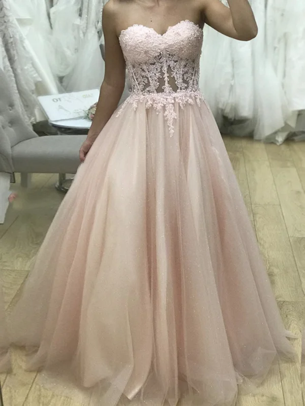 Sweetheart Neck Pink Tulle Lace Prom Dresses, Pink Tulle Lace Formal Evening Dresses Sweetheart Neck Pink Tulle Lace Prom Dresses, Pink Tulle Lace Formal Evening Dresses
