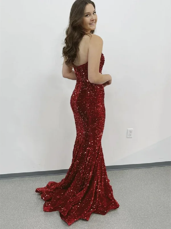 Mermaid Sequins Long Burgundy Prom Dresses, Mermaid Sequins Long Burgundy Formal Evening Dresses,DS3799 Mermaid Sequins Long Burgundy Prom Dresses, Mermaid Sequins Long Burgundy Formal Evening Dresses,DS3799