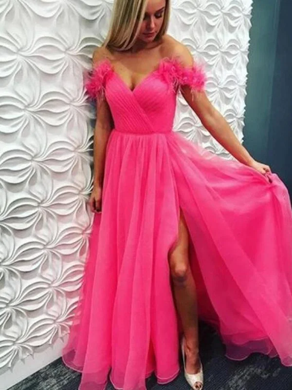 Off the Shoulder Hot Pink Long Prom Dresses, Hot Pink Off Shoulder Long Formal Evening Dresses Off the Shoulder Hot Pink Long Prom Dresses, Hot Pink Off Shoulder Long Formal Evening Dresses