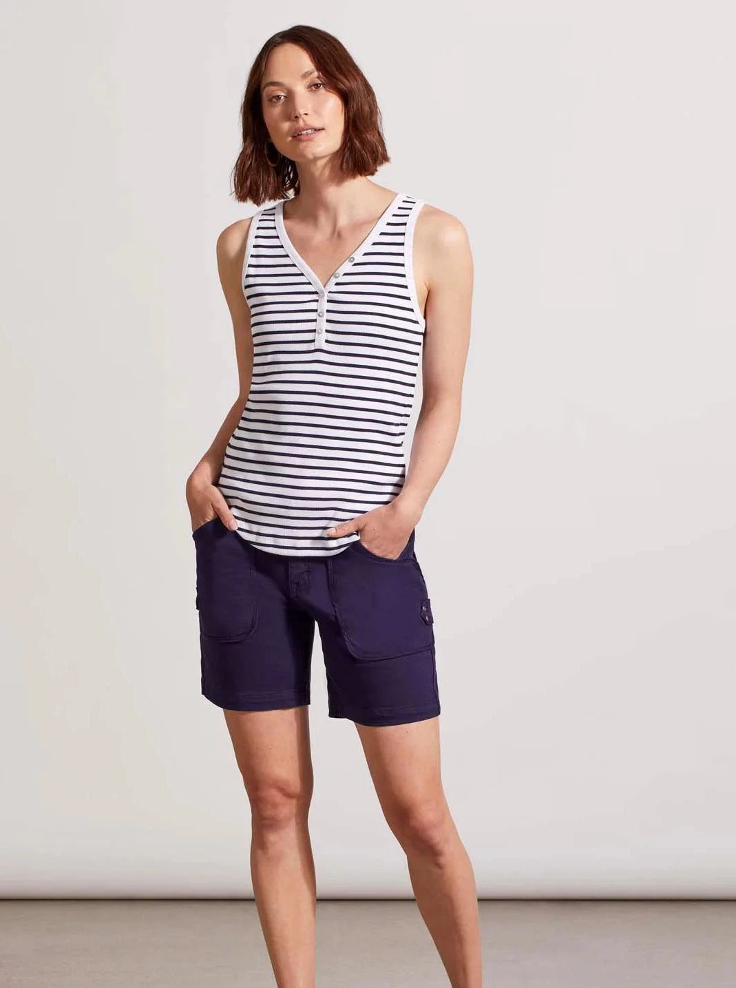 Henley Tank With Buttons [Nautical Stripe-5361O] flowy tank top