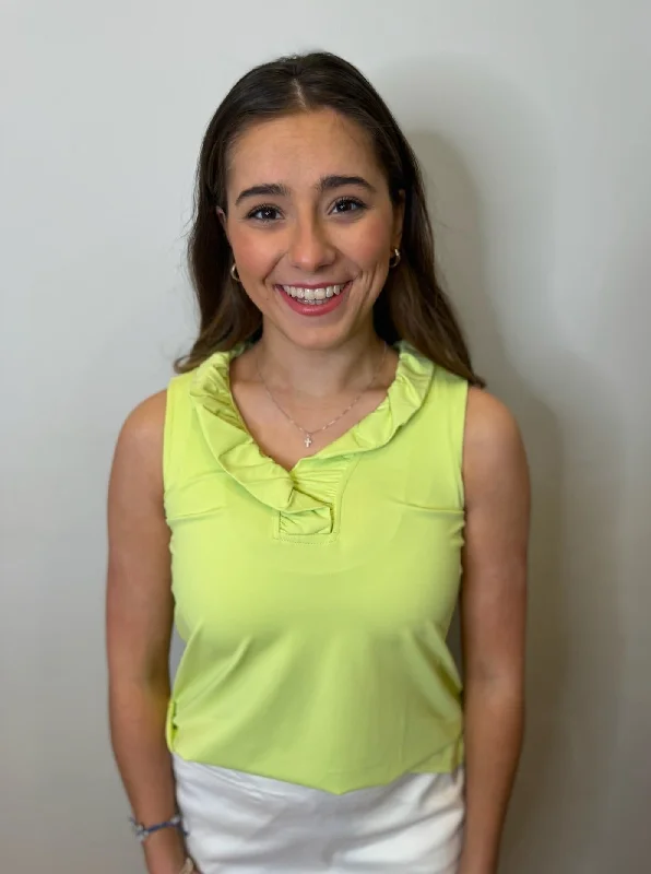 Lulu B Ruffle V Neck Tank [Key Lime-SPX0753S] one shoulder tank