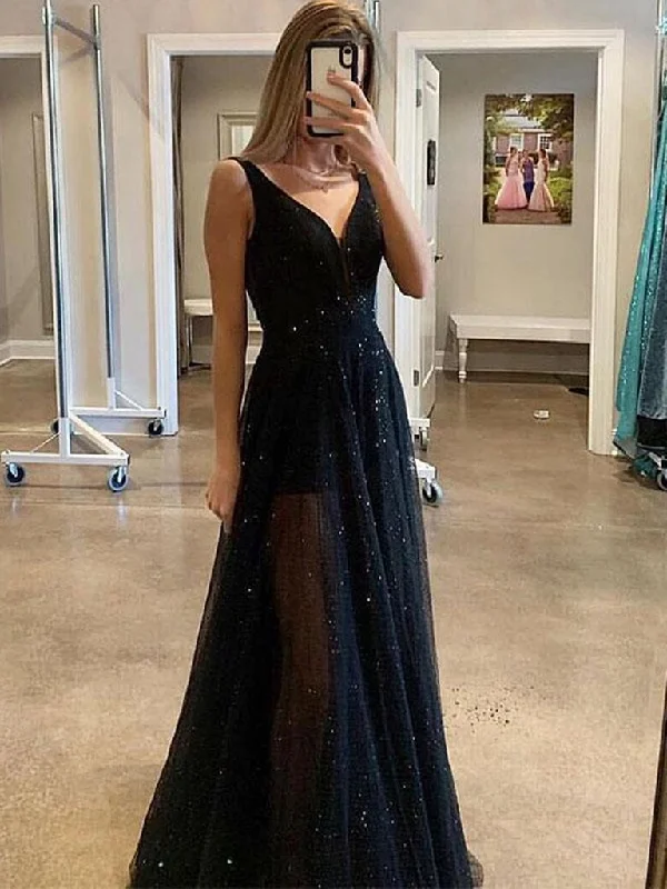 Custom Made A Line V Neck Sparkly Sequins Black Long Prom Dresses,Black V Neck Sequins Long Evening Dresses,DS4550 Custom Made A Line V Neck Sparkly Sequins Black Long Prom Dresses,Black V Neck Sequins Long Evening Dresses,DS4550
