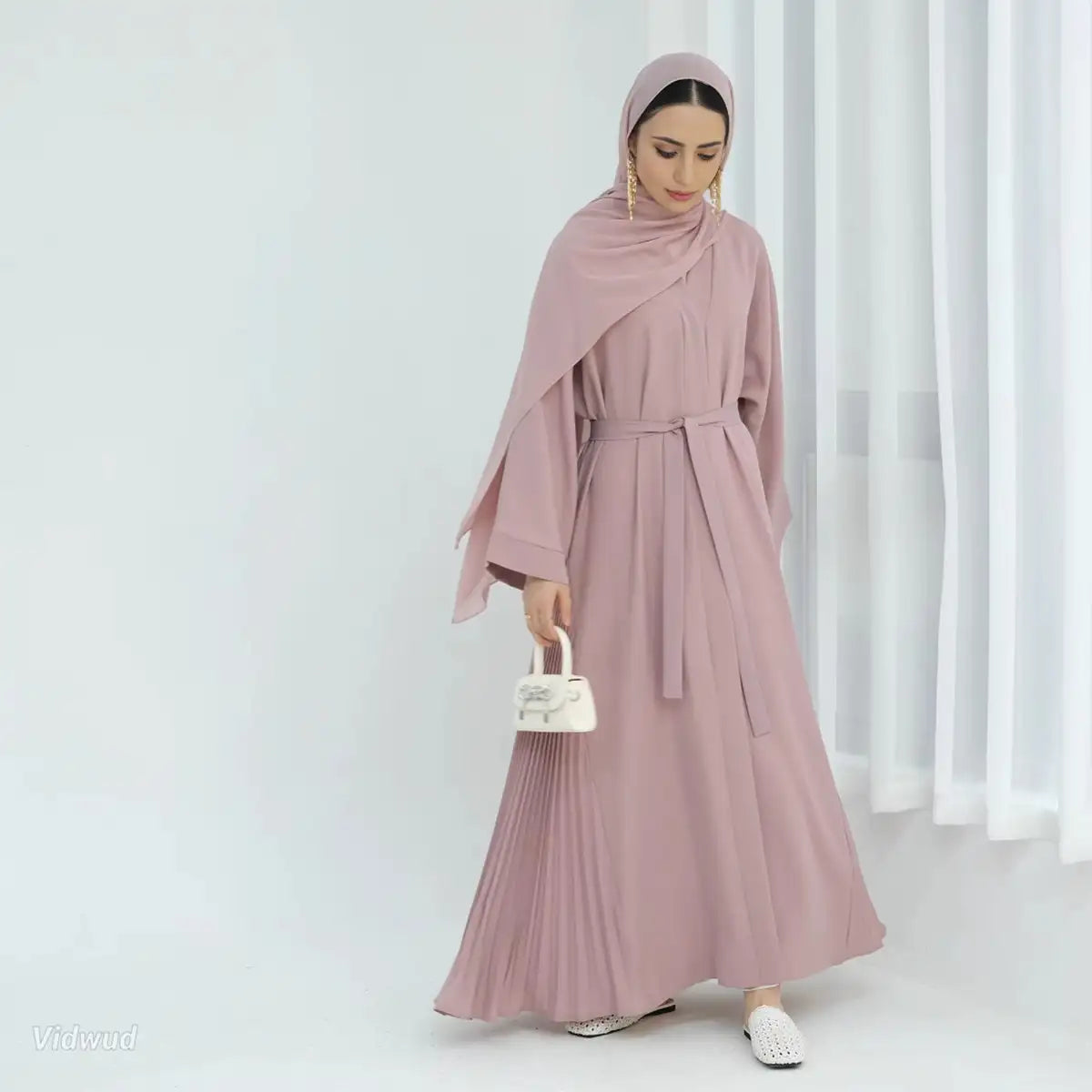 Side Pleated Kimono Cardigan Open Abaya Dress Cotton Fabric Linen Fabric Terry Fabric