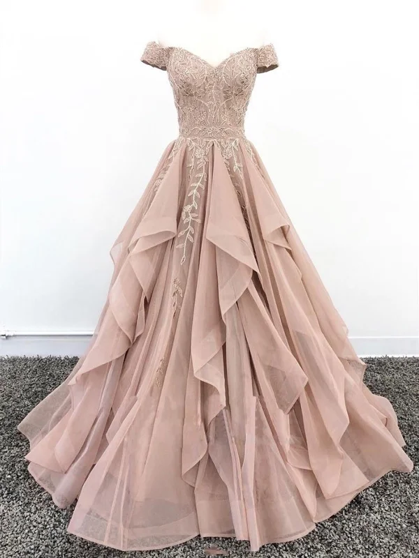 Elegant Off the Shoulder Champagne Lace Prom Dresses, Off Shoulder Champagne Lace Formal Evening Dresses Elegant Off the Shoulder Champagne Lace Prom Dresses, Off Shoulder Champagne Lace Formal Evening Dresses