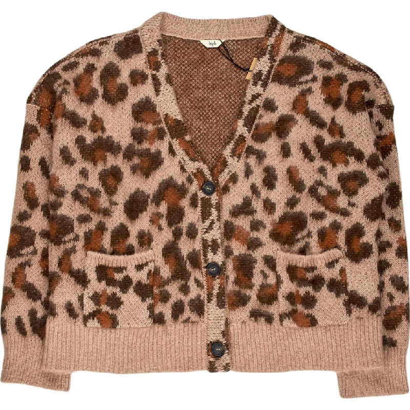 Hush Brown Leo Animal Cardigan Chenille Blend Fleece Blend Nylon Blend