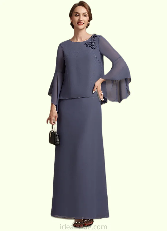Genevieve A-Line Scoop Neck Ankle-Length Chiffon Mother of the Bride Dress With Flower(s) STK126P0014908 Genevieve A-Line Scoop Neck Ankle-Length Chiffon Mother of the Bride Dress With Flower(s) STK126P0014908