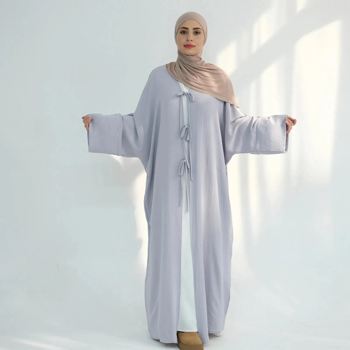 Wrinkle Belted Cardigan Open Abaya Dress Asymmetrical,ymmetric Pencil Cardigan
