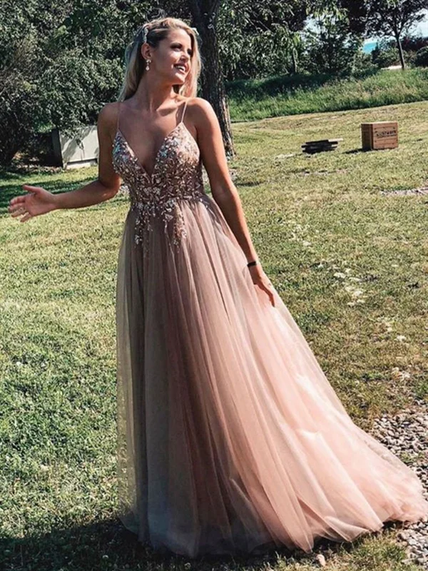 Spaghetti Straps A Line V Neck Champagne Long Beaded Prom Dresses, Champagne V Neck Long Formal Evening Dresses Spaghetti Straps A Line V Neck Champagne Long Beaded Prom Dresses, Champagne V Neck Long Formal Evening Dresses