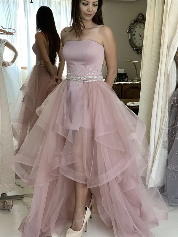 Strapless Two Pieces High Low Prom Dresses, 2 Pieces High Low Long Formal Evening Dresses Strapless Two Pieces High Low Prom Dresses, 2 Pieces High Low Long Formal Evening Dresses