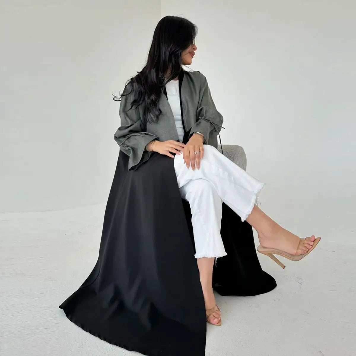Belted Cuff Cardigan Open Abaya Dress Boxy Cardigan Fitted Cardigan A-Line