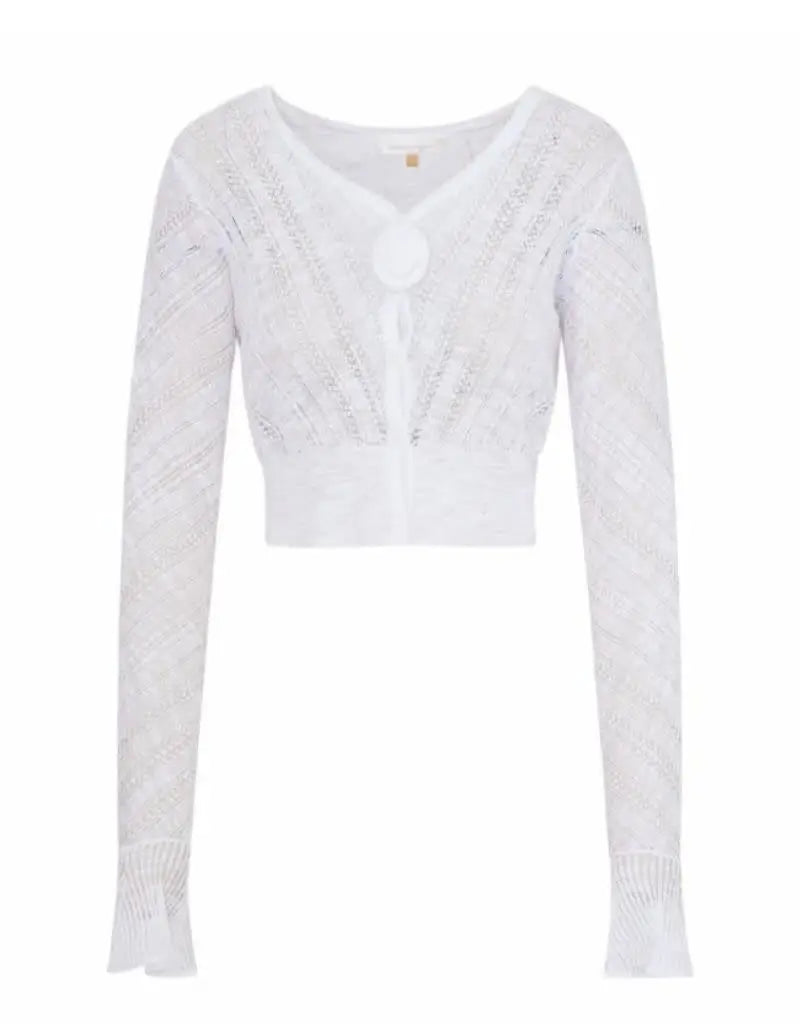 Luz Cardigan in White Hooded Caped Shawl Collar
