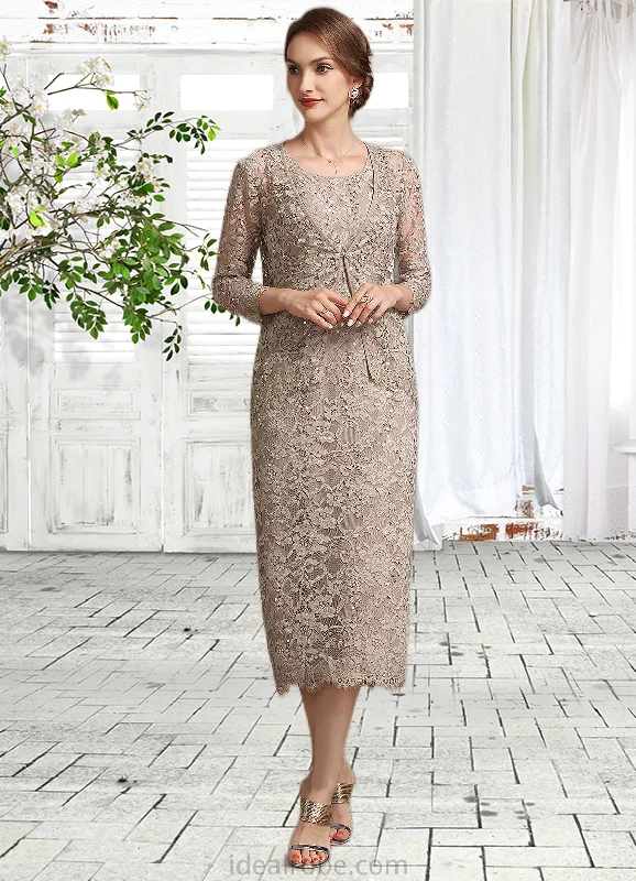Madelynn Sheath/Column Scoop Neck Tea-Length Lace Mother of the Bride Dress With Sequins STK126P0014898 Madelynn Sheath/Column Scoop Neck Tea-Length Lace Mother of the Bride Dress With Sequins STK126P0014898