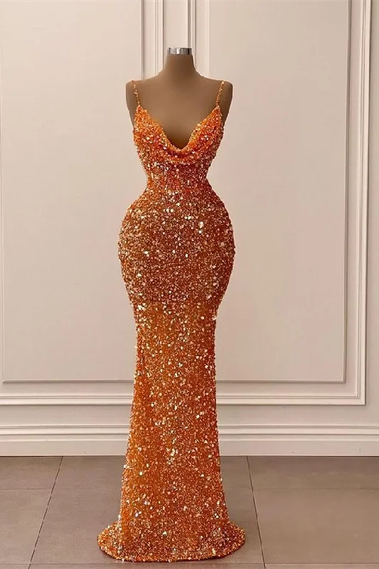 Gorgeous Orange Spaghetti-Straps V-Neck Evening Dress Sequins Mermaid Sleeveles,DS4599 Gorgeous Orange Spaghetti-Straps V-Neck Evening Dress Sequins Mermaid Sleeveles,DS4599