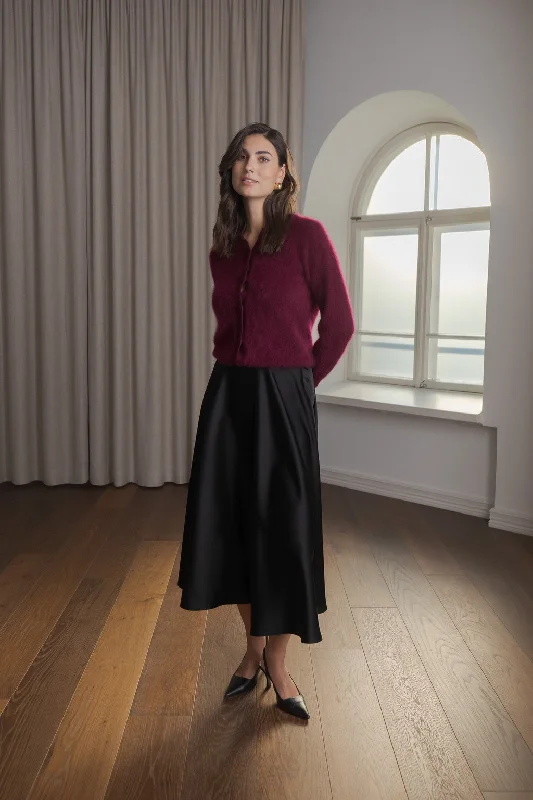 Karla Cashmere Twin Set Cardigan Dark Wine Open Front Closed Front Wrap Front