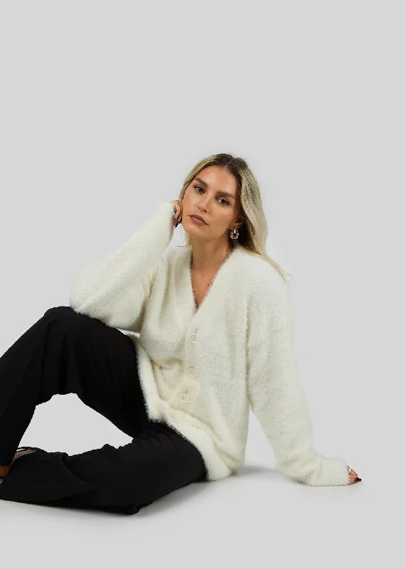 Snow Oversized Cardigan White Boxy Cardigan Fitted Cardigan A-Line