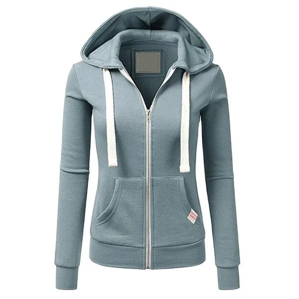 Casual Zipper Long Sleeves Cardigan Hoodies Solid Color Striped Floral Print