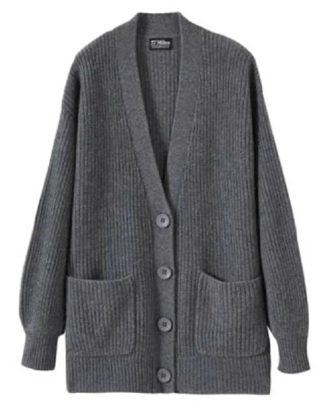 Kamira Cashmere Cardigan in Gravel Striped Floral Plaid