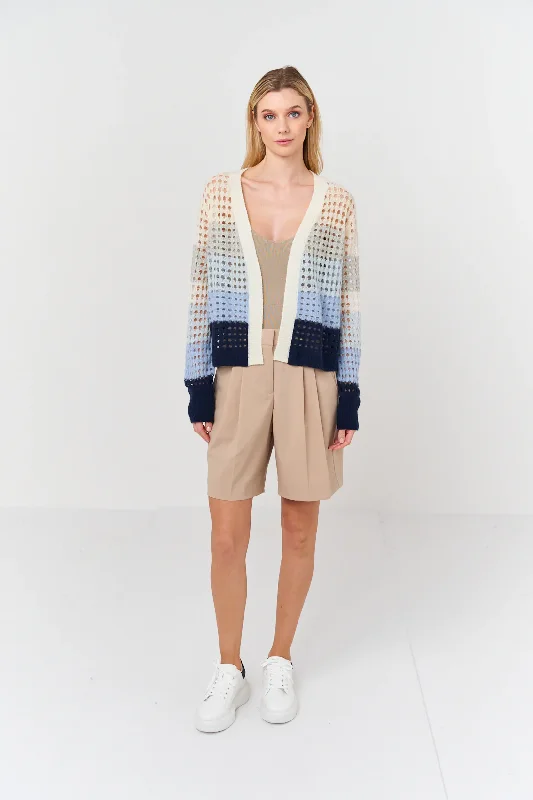 Open Pointelle Crop Cardigan Organic White Cardigan Knitwear Sweater