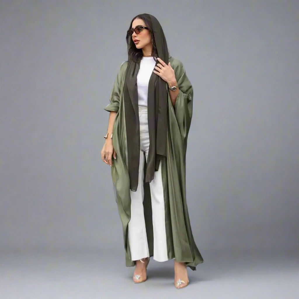 Modest Fashion Batwing Sleeve Farasha Cardigan Open Abaya Dress Stylish Fashionable Trendy