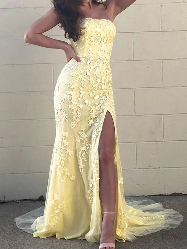 Strapless Mermaid Lace Prom Dresses, Lace Mermaid Formal Evening Dresses