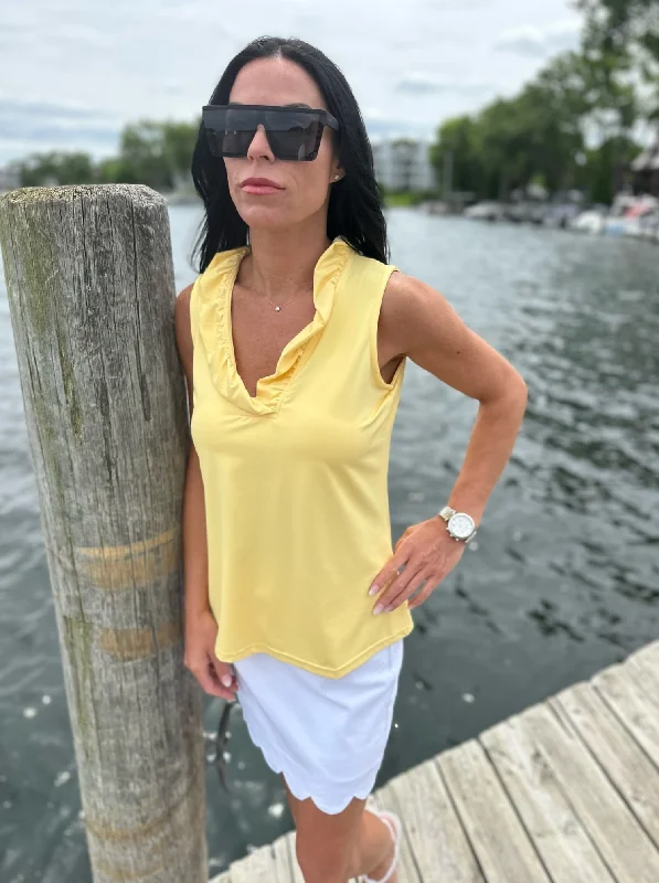 Lulu B Ruffle V Neck Tank [SUN-SPX0753S] modal blend tank
