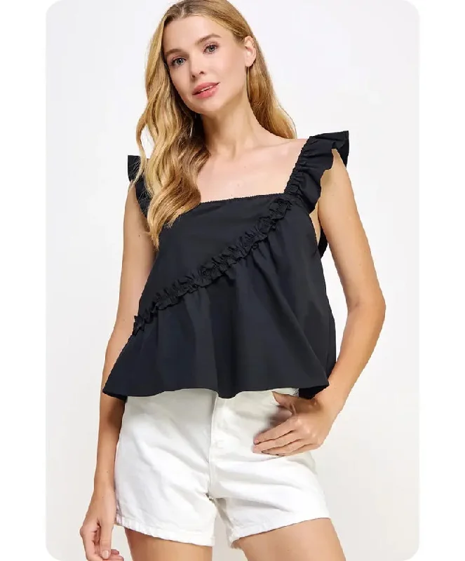 Anne Asymmetric Ruffles Poplin Tank Top floral tank top