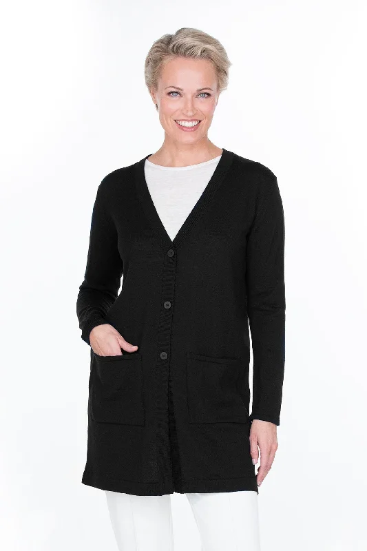 Tuomi Cardigan Black Faux Fur Fabric Real Fur Fabric Shearling Fabric