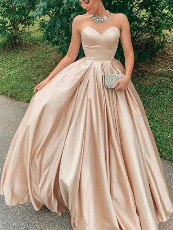 Champagne Satin Long Prom Dresses, Champagne Long Formal Evening Dresses
