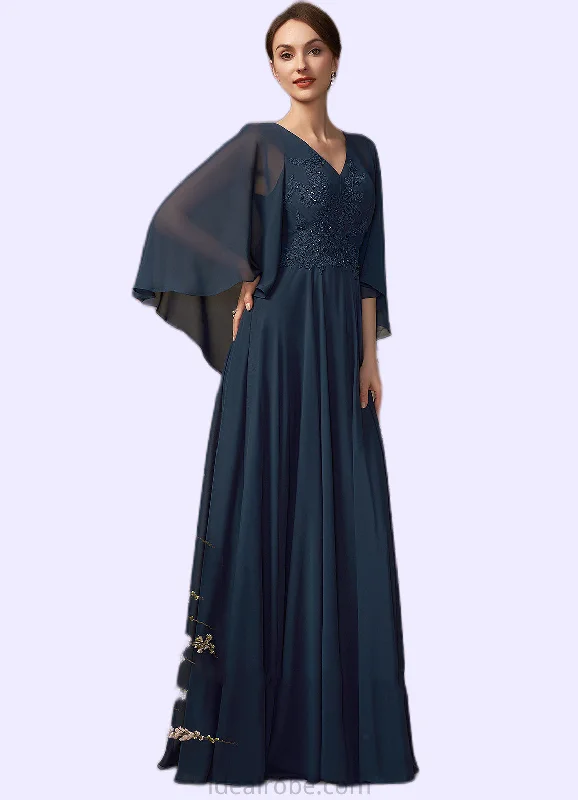 Genesis A-Line V-neck Floor-Length Chiffon Lace Mother of the Bride Dress With Beading Sequins STK126P0014849 Genesis A-Line V-neck Floor-Length Chiffon Lace Mother of the Bride Dress With Beading Sequins STK126P0014849