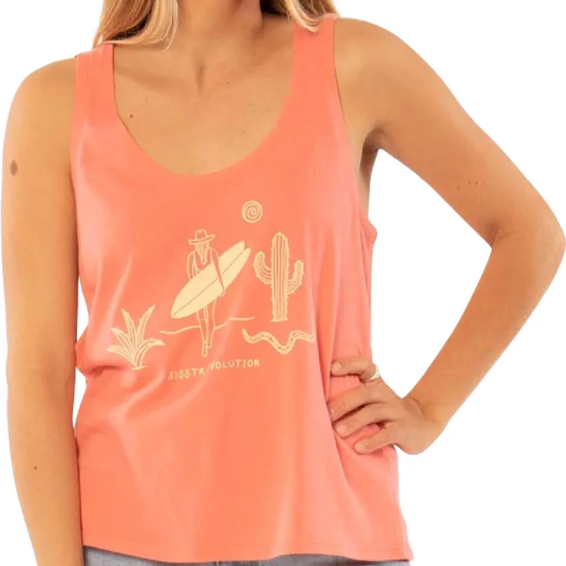 Sisstrevolution Desert Ride Knit Tank in Coral Flame spandex blend tank