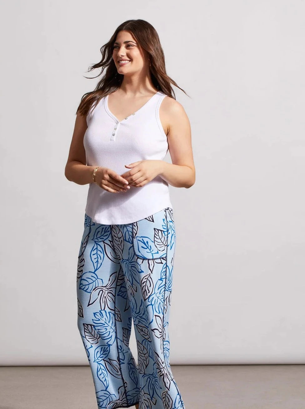 Henley Tank W Buttons [White-5361O] soft pink tank