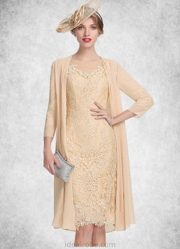 Sariah Sheath/Column Scoop Neck Knee-Length Lace Mother of the Bride Dress With Beading Sequins STK126P0014874 Sariah Sheath/Column Scoop Neck Knee-Length Lace Mother of the Bride Dress With Beading Sequins STK126P0014874