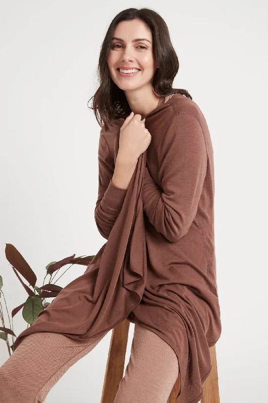 Women's Merino Drape Cardigan Fig Solid Print Embellished