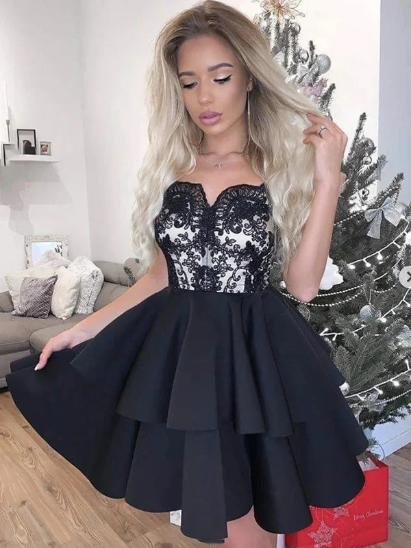 Short Black Lace Prom Dresses, Short Black Lace Formal Graduation Dresses