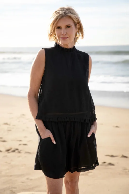 Gauze Linen Tank Top | Black lace back tank