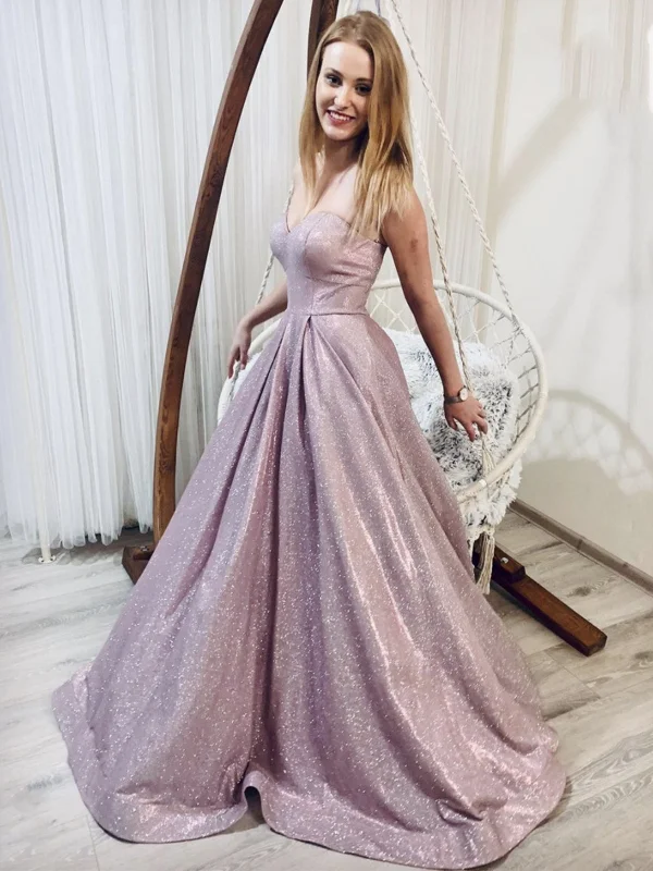 Bling Bling Sweetheart Neck Pink Long Prom Dresses, Shiny Pink Long Formal Evening Dresses Bling Bling Sweetheart Neck Pink Long Prom Dresses, Shiny Pink Long Formal Evening Dresses