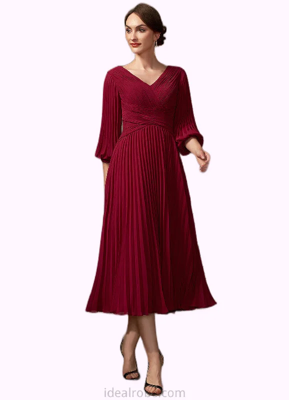 Sofia A-Line V-neck Tea-Length Chiffon Mother of the Bride Dress With Pleated STK126P0014878 Sofia A-Line V-neck Tea-Length Chiffon Mother of the Bride Dress With Pleated STK126P0014878