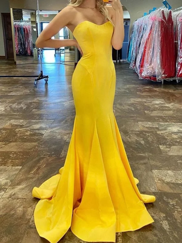 Sweetheart Neck Yellow Mermaid Long Prom Dresses, Yellow Mermaid Long Formal Evening Dresses Sweetheart Neck Yellow Mermaid Long Prom Dresses, Yellow Mermaid Long Formal Evening Dresses