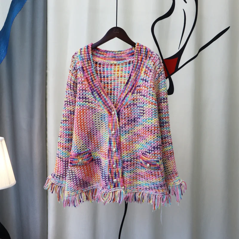 Designed Colorful Knitting Cardigan Sweaters Herringbone Houndstooth Plaid