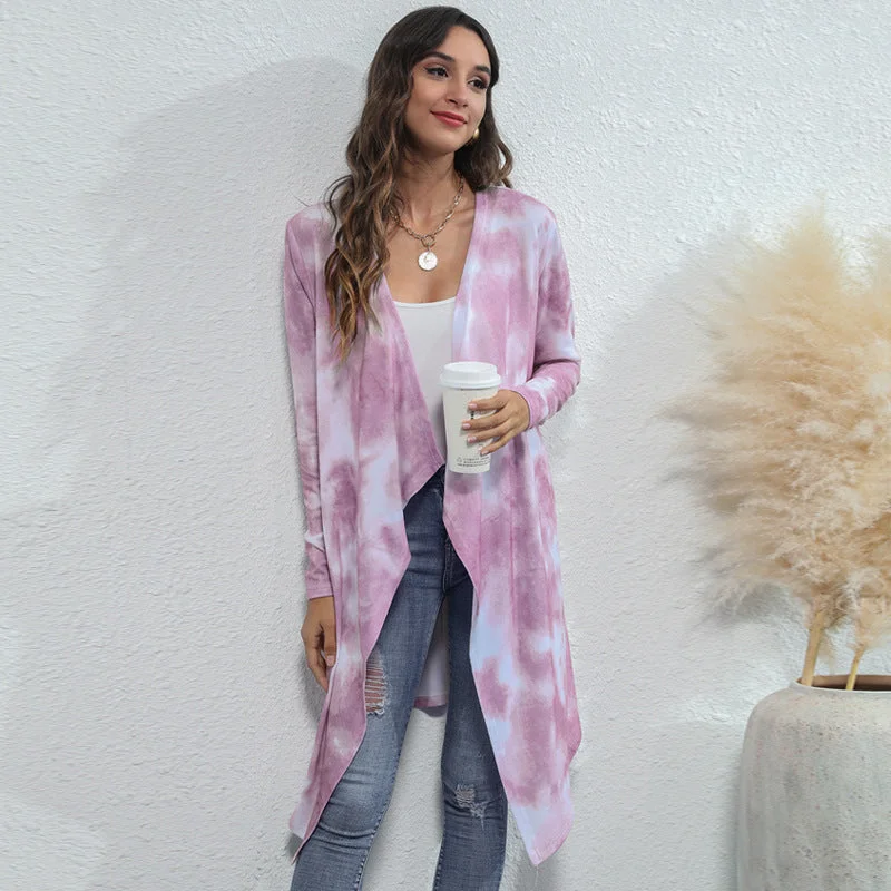 Irregular Design Dyed Long Cardigan Coats for Women Embroidered Appliqued Beaded