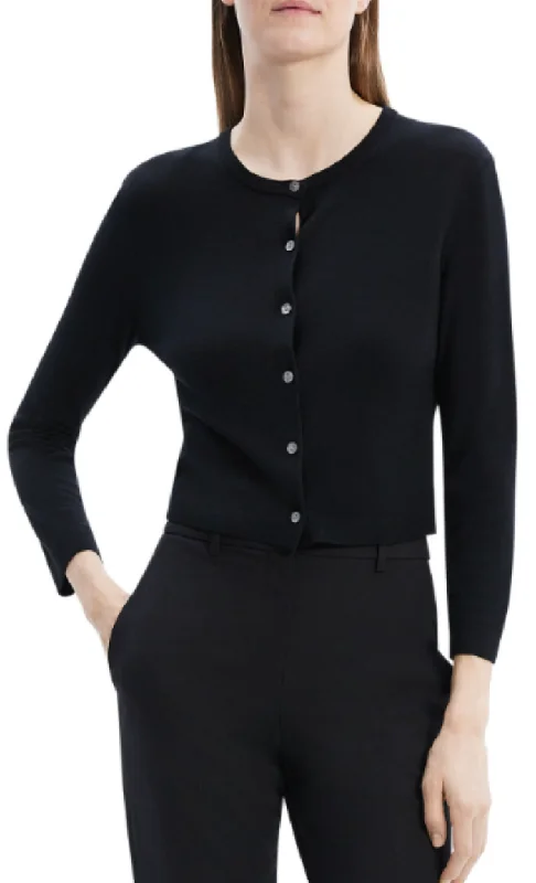Cropped Cardigan Black - Theory Women Boxy Cardigan Fitted Cardigan A-Line