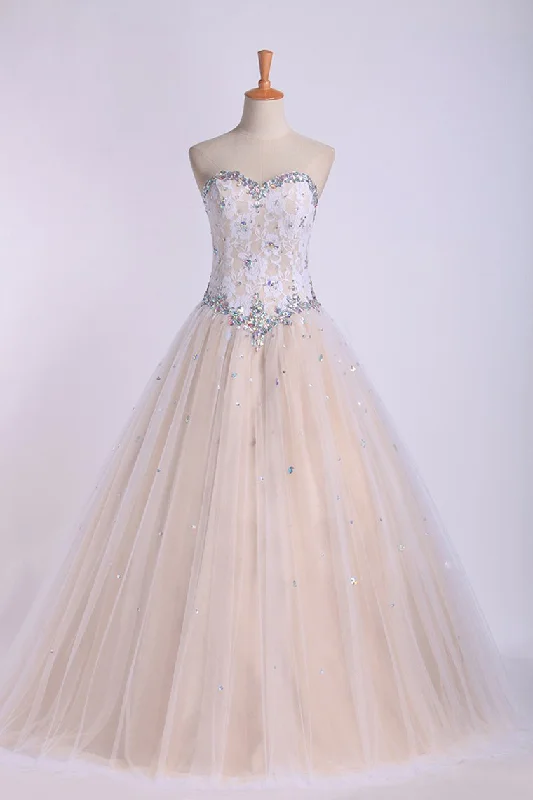 Quinceanera Dresses Sweetheart Beaded Neckline And Waistline Ball Gown Floor-Length Tulle&Lace Quinceanera Dresses Sweetheart Beaded Neckline And Waistline Ball Gown Floor-Length Tulle&Lace