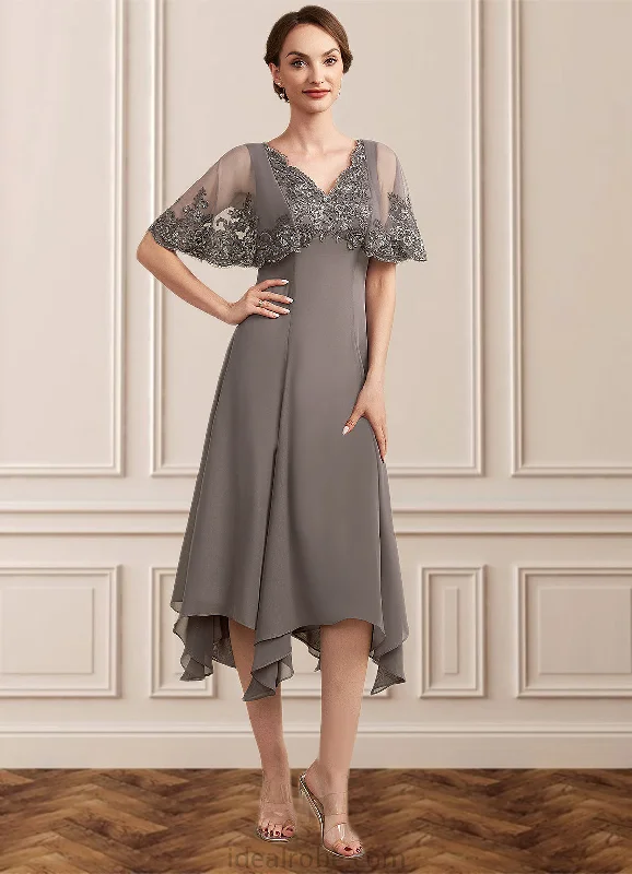 Jaylen A-Line V-neck Tea-Length Chiffon Lace Mother of the Bride Dress With Beading Sequins STK126P0014852 Jaylen A-Line V-neck Tea-Length Chiffon Lace Mother of the Bride Dress With Beading Sequins STK126P0014852
